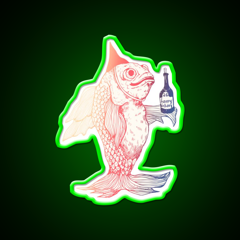 Birthday Fish Man Cave Bar Led Neon Sign Rgb Color