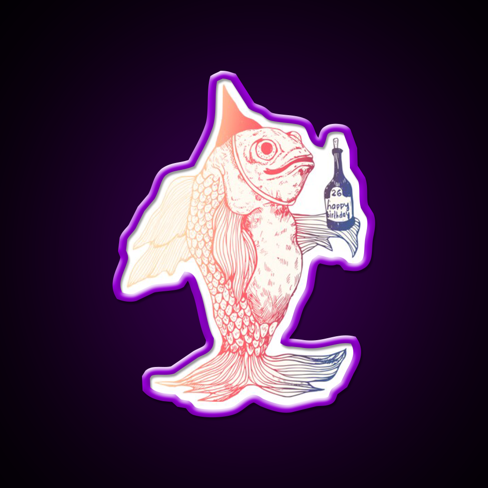 Birthday Fish Man Cave Bar Led Neon Sign Rgb Color