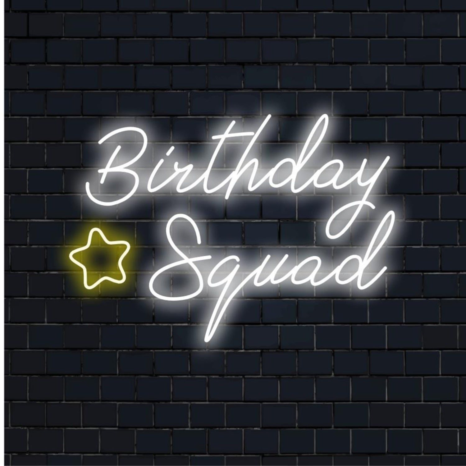 Birthday Squad Custom White-Yellow Star Led Neon Sign For Indoor Party Decor | Shineneon