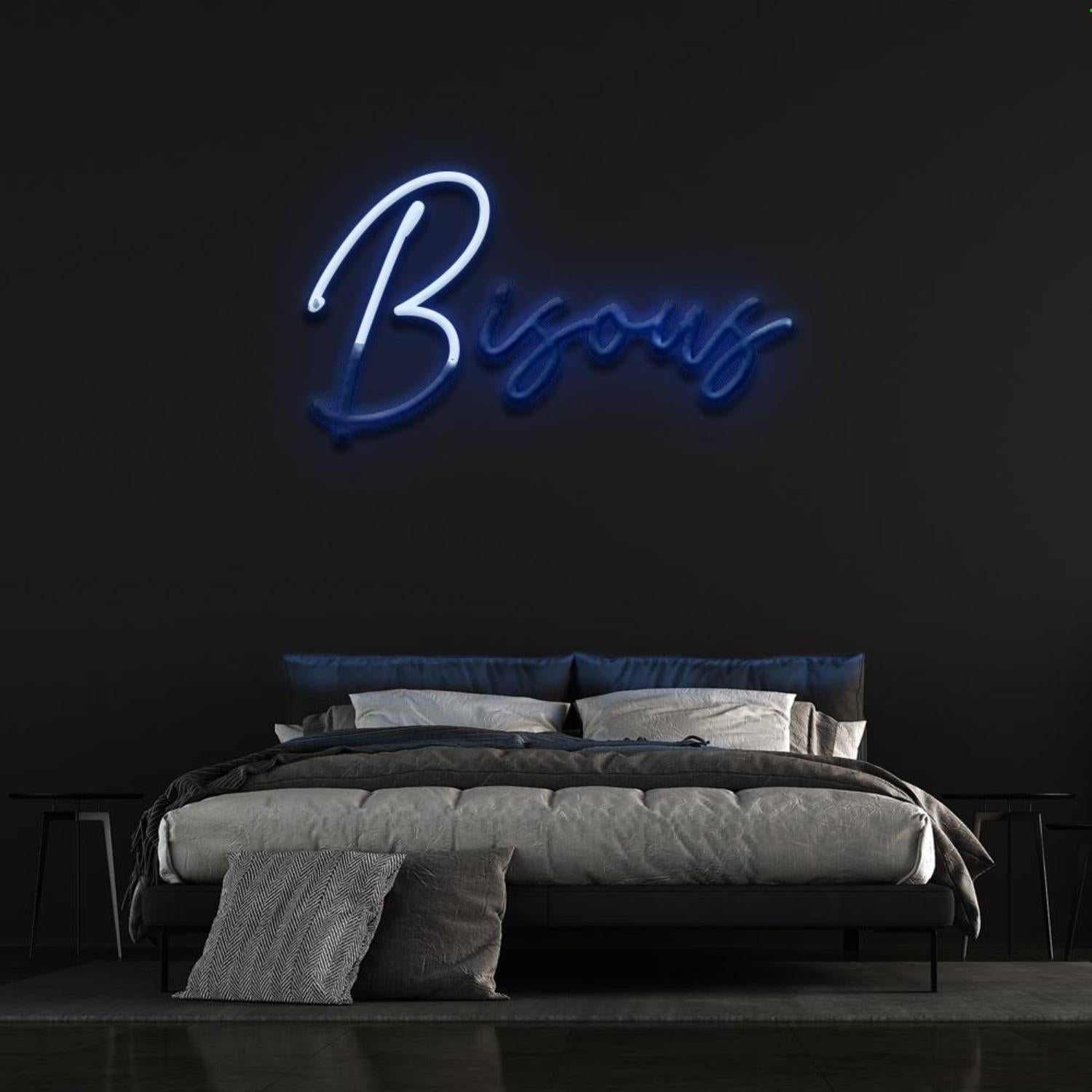 Bisous Light Blue Led Neon Sign For Bedroom D Ecor French Kiss Word Art In Style | Shineneon