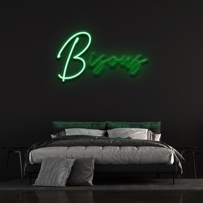 Bisous Light Blue Led Neon Sign For Bedroom D Ecor French Kiss Word Art In Style | Shineneon