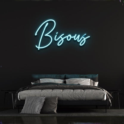 Bisous Light Blue Led Neon Sign For Bedroom D Ecor French Kiss Word Art In Style | Shineneon