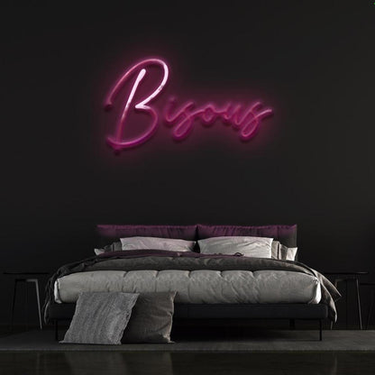 Bisous Light Blue Led Neon Sign For Bedroom D Ecor French Kiss Word Art In Style | Shineneon