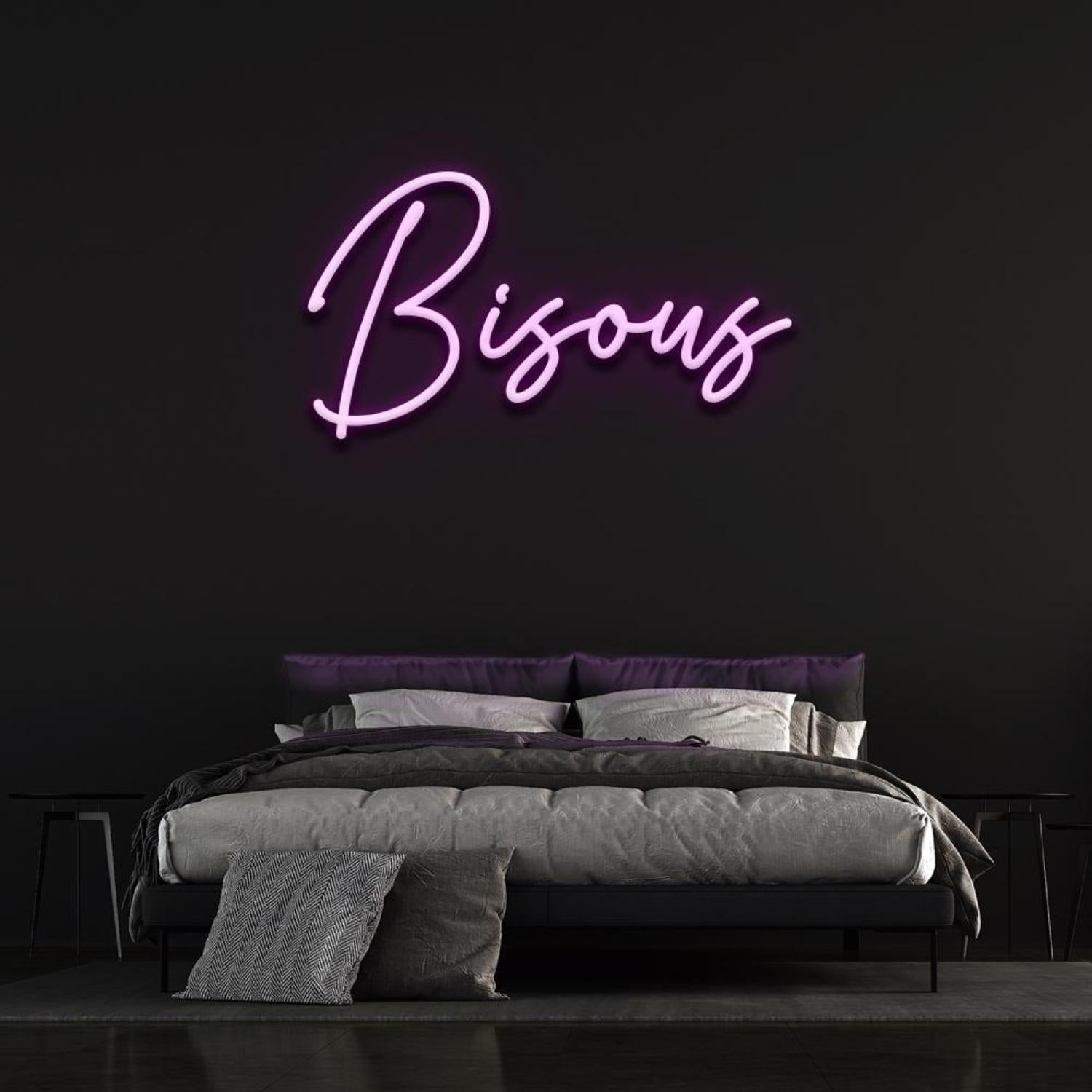 Bisous Light Blue Led Neon Sign For Bedroom D Ecor French Kiss Word Art In Style | Shineneon