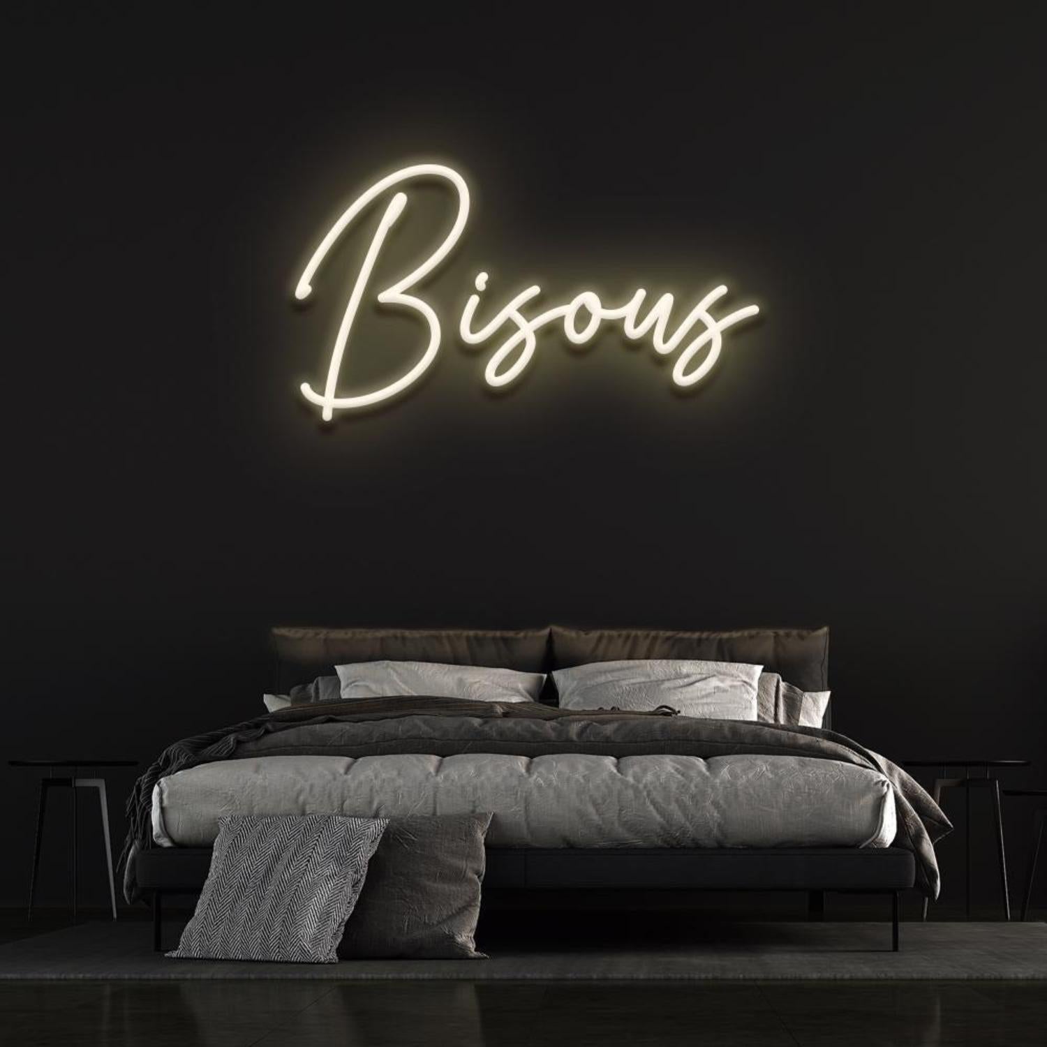 Bisous Light Blue Led Neon Sign For Bedroom D Ecor French Kiss Word Art In Style | Shineneon