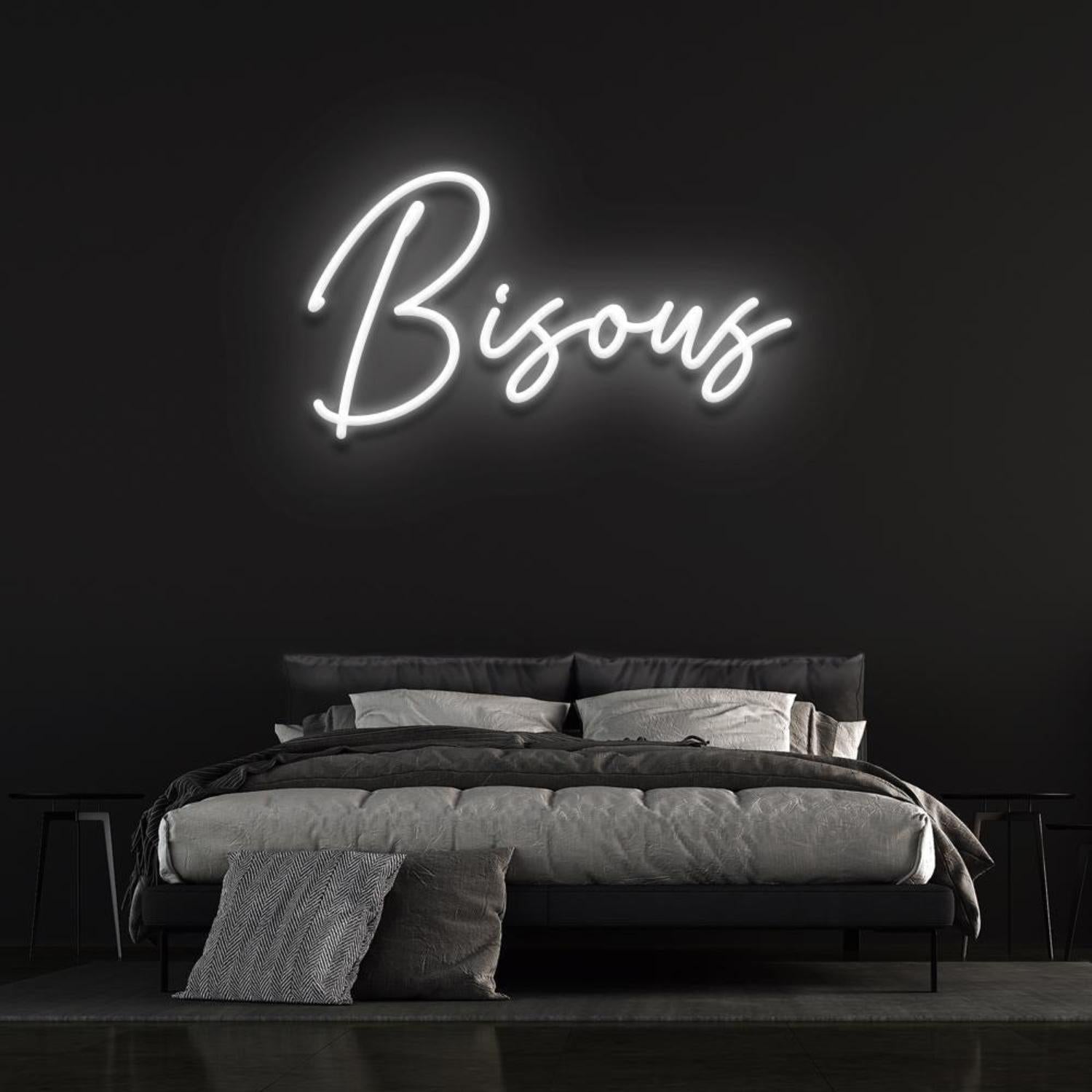Bisous Light Blue Led Neon Sign For Bedroom D Ecor French Kiss Word Art In Style | Shineneon