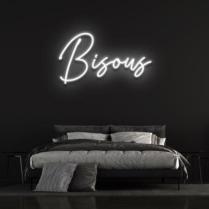 Bisous Light Blue Led Neon Sign For Bedroom D Ecor French Kiss Word Art In Style | Shineneon