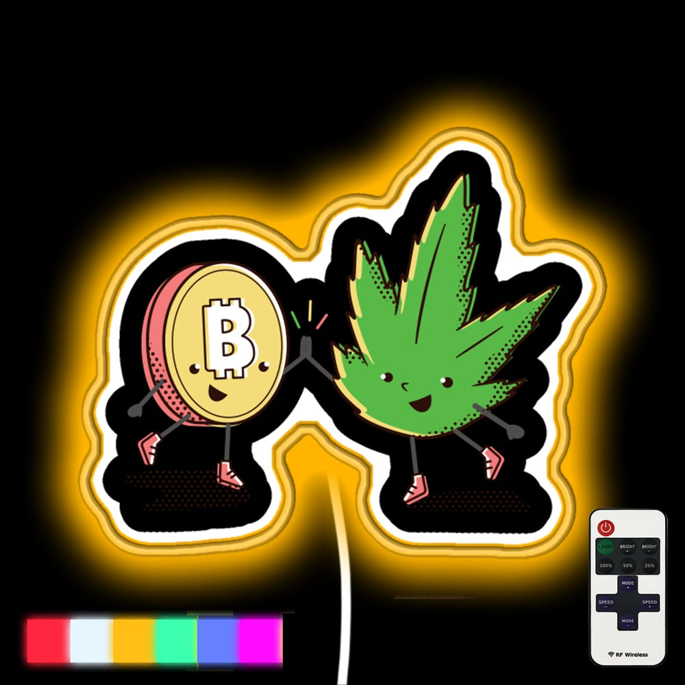 Bitcoin And Cannabis Led Neon Sign - Custom LED neon sign front view