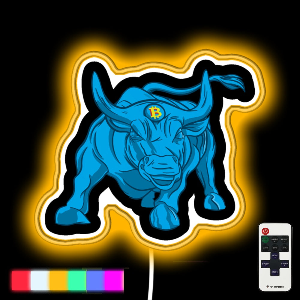 Bitcoin Bull Charging Led Neon Sign - Custom LED neon sign front view