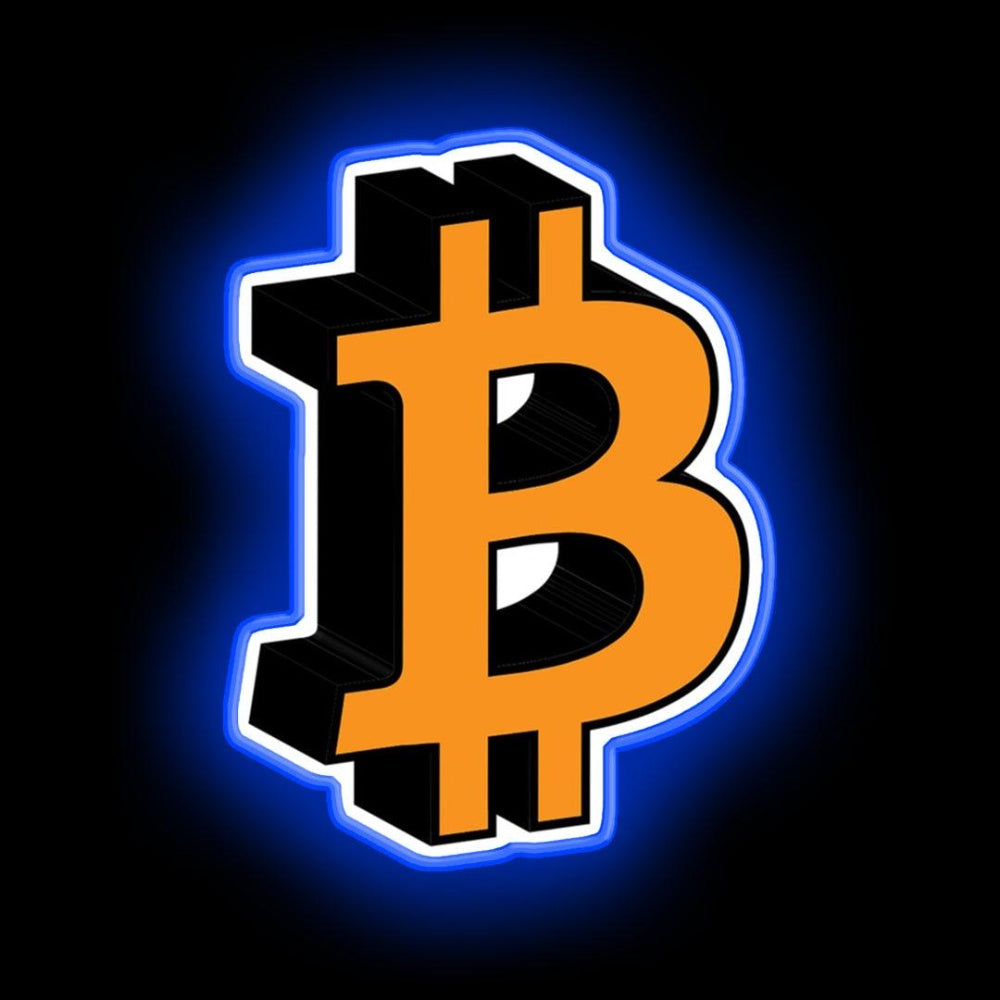 Bitcoin Neon Gift Logo Icon Gift Neon Sign - LED neon sign close-up detail