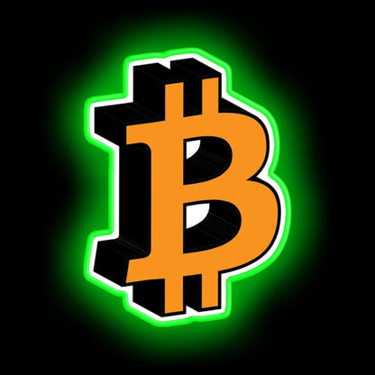 Bitcoin Neon Gift Logo Icon Gift Neon Sign - Neon sign mounted on wall in room