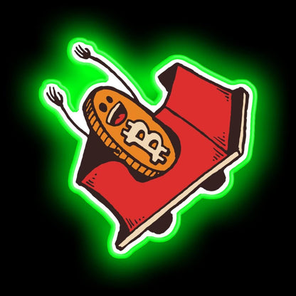 Bitcoin Roller Coaster Neon Sign - Neon sign mounted on wall in room