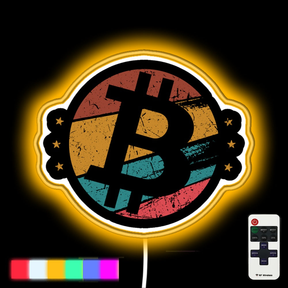 Bitcoin Vintage Design Bitcoin And Crypto Led Neon Sign - Custom LED neon sign front view