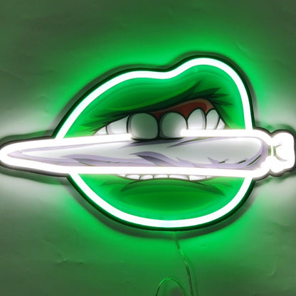 Bite The Weed Neon Sign Pop Art - LED neon sign close-up detail