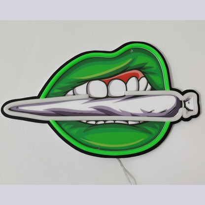 Bite The Weed Neon Sign Pop Art - Neon sign mounted on wall in room