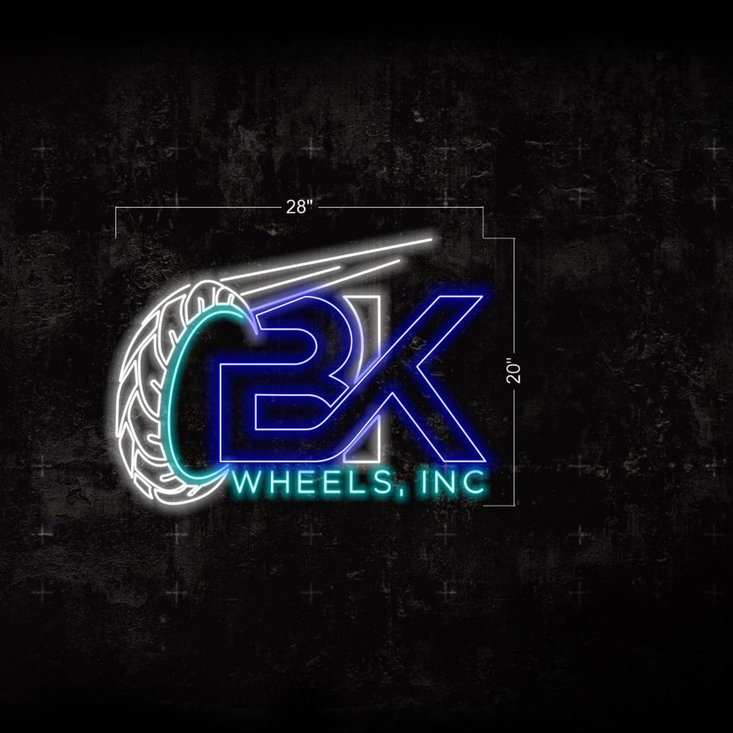 Bk Wheels Tire Logo Multi-Color Led Neon Sign For Automotive Business Decor | Shineneon