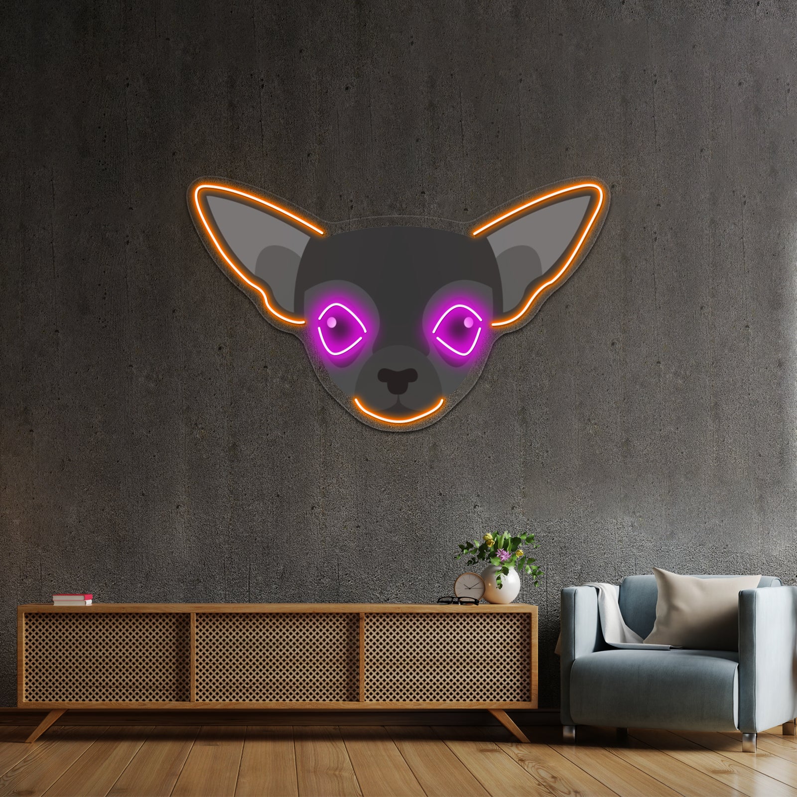Black Chihuahua Artwork Led Neon Sign
