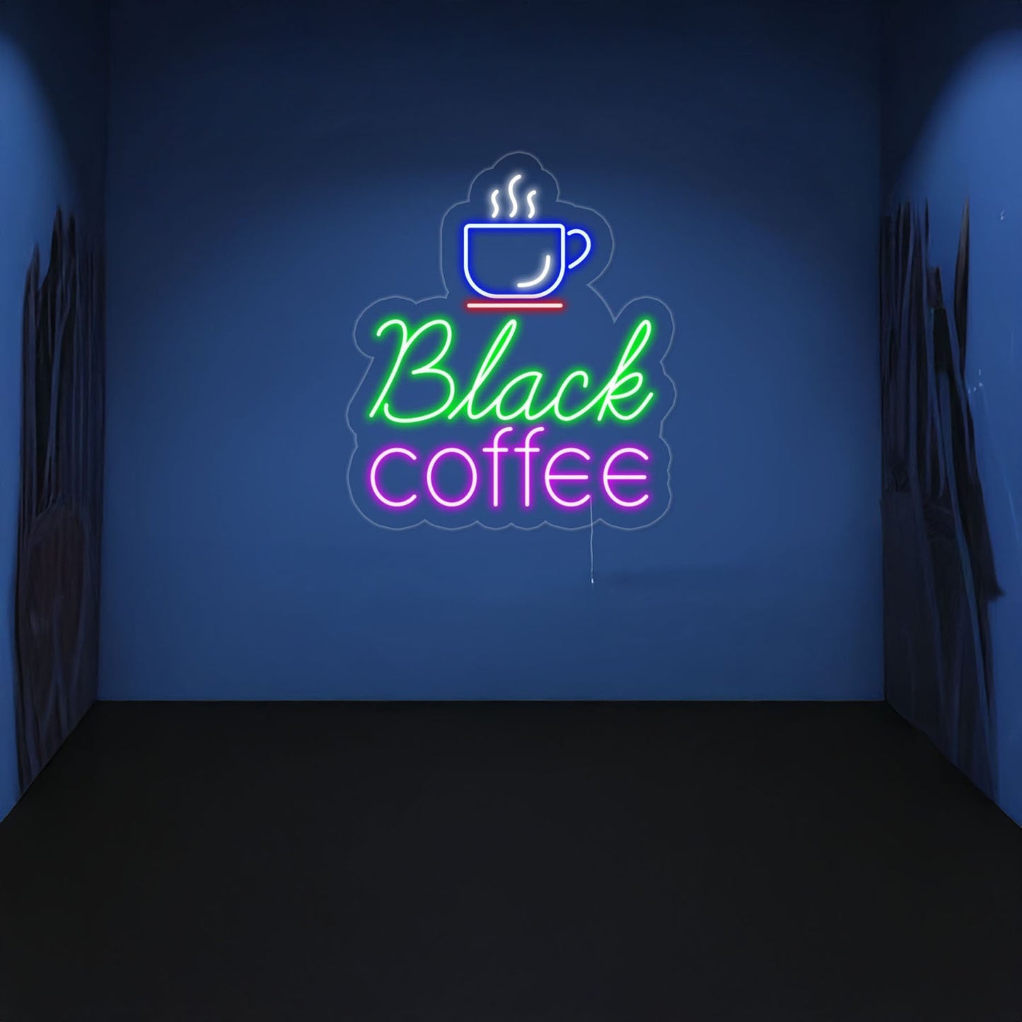 Black Coffee With Coffee Cup Led Neon Sign For Coffee Shop