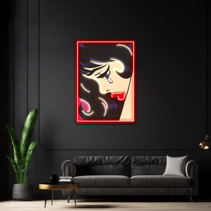 Black Curl Crying Comic Girl Artwork Led Neon Sign - Shineneon