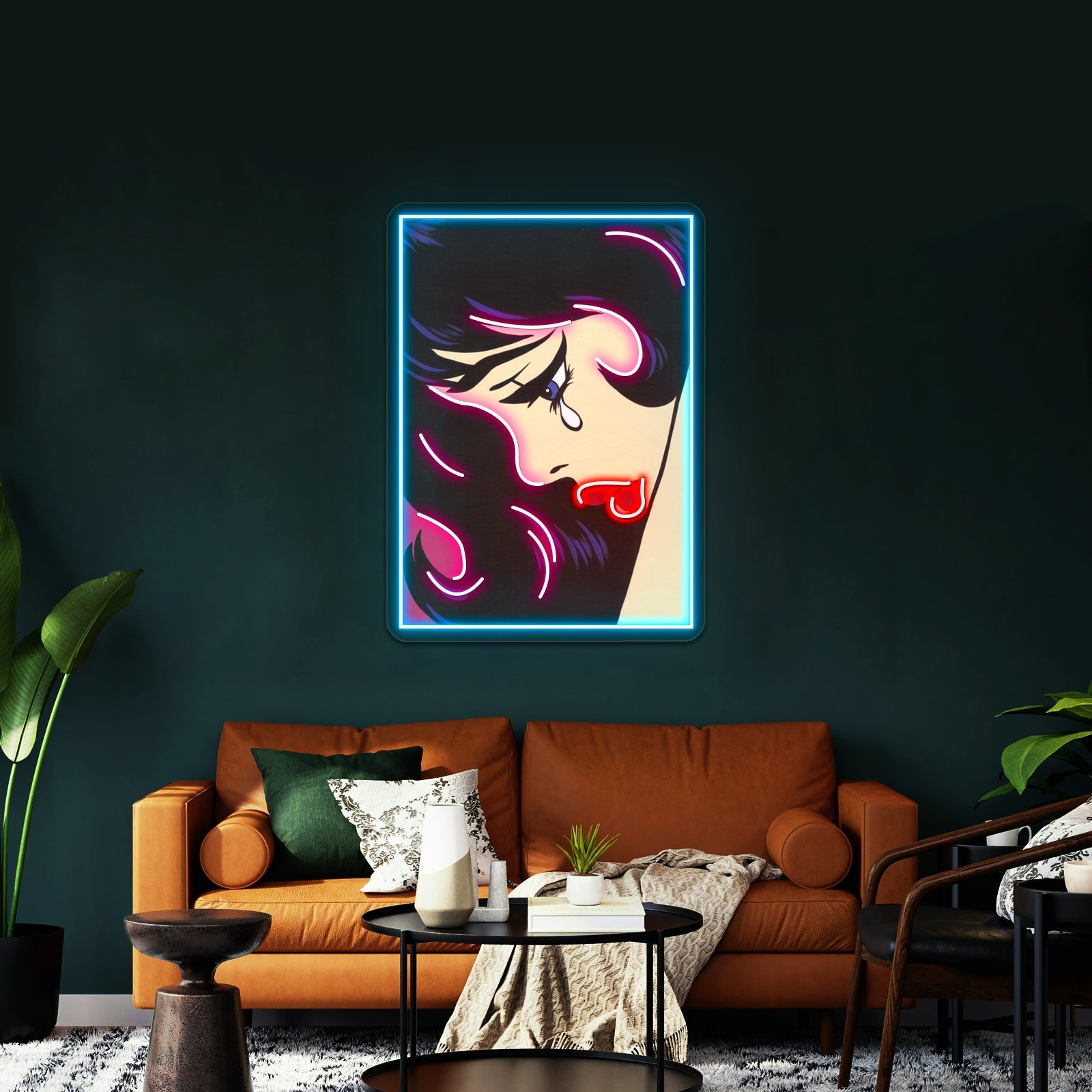 Black Curl Crying Comic Girl Artwork Led Neon Sign - Shineneon
