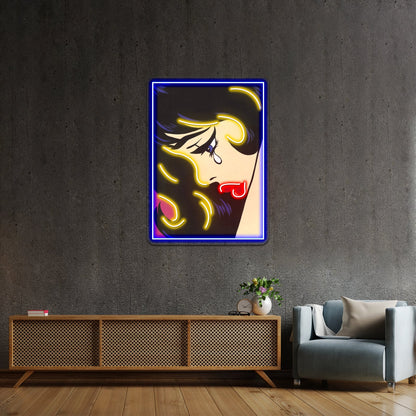 Black Curl Crying Comic Girl Artwork Led Neon Sign - Shineneon