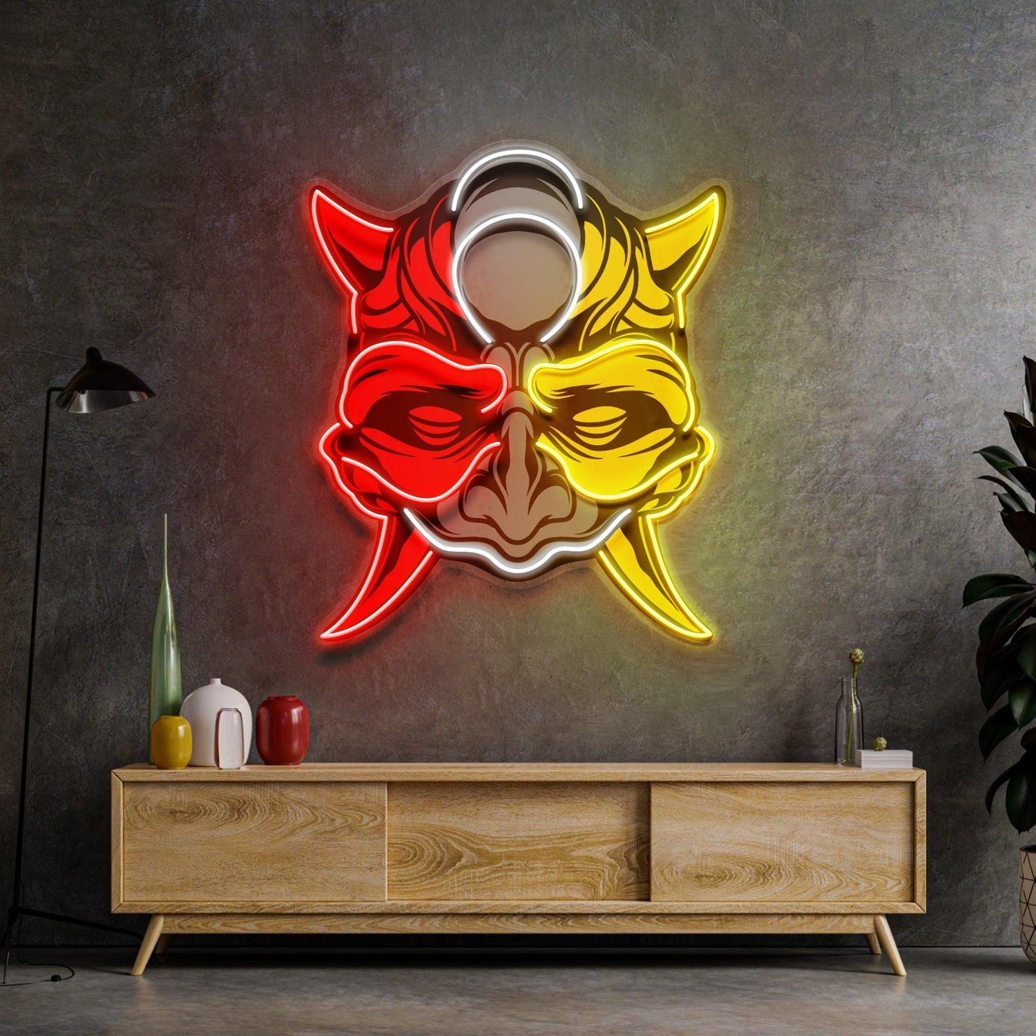 Black Devil Mask Pink Floating Figure Uv Printed Led Neon Sign For Home Decor | Shineneon