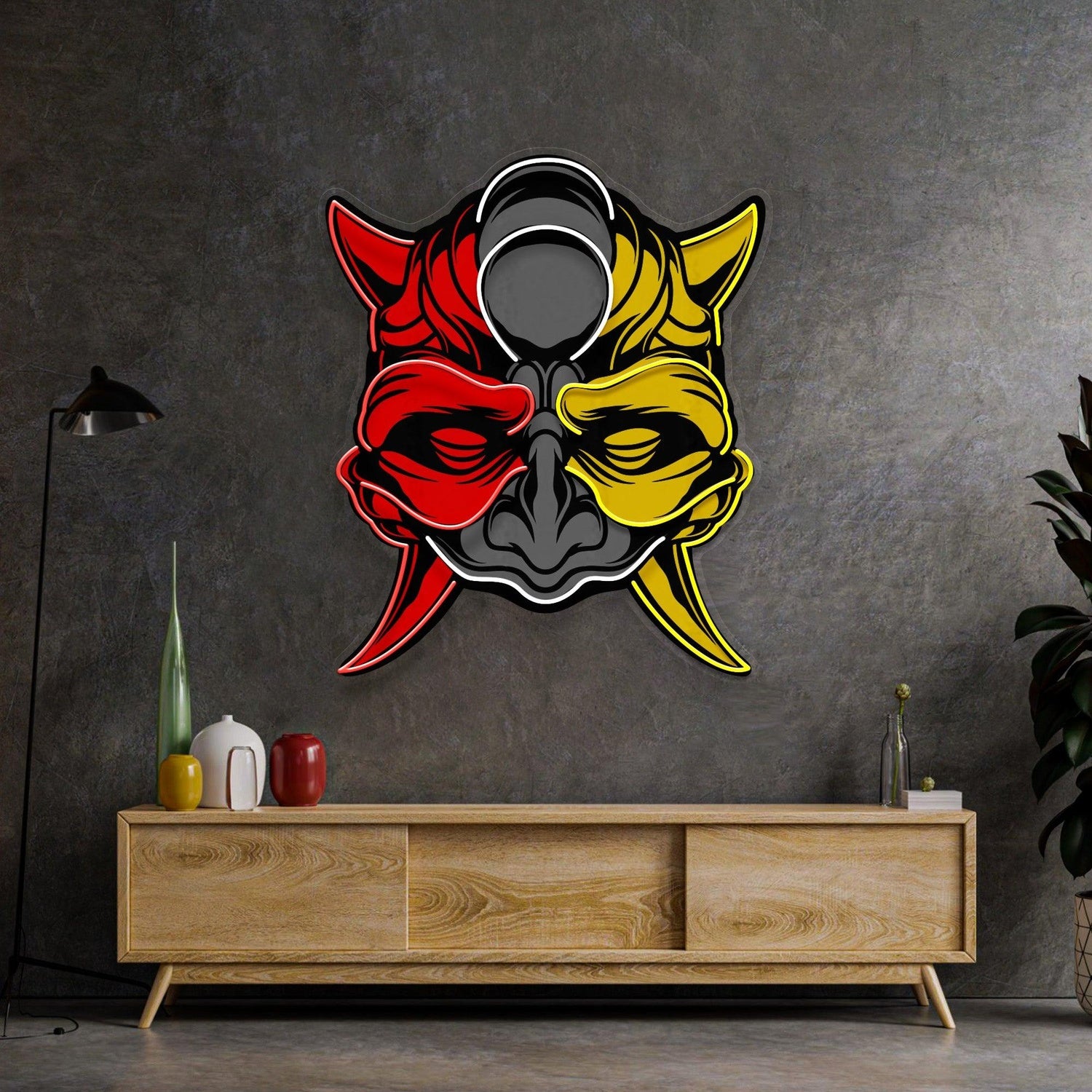 Black Devil Mask Pink Floating Figure Uv Printed Led Neon Sign For Home Decor | Shineneon