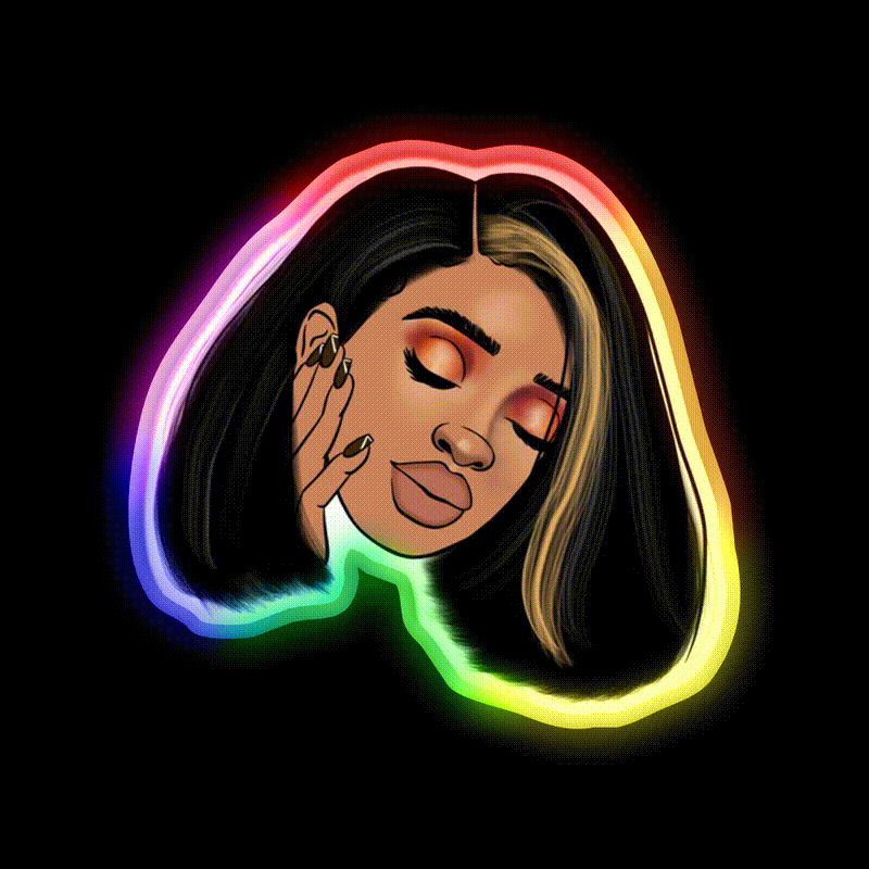 Black Girl With Straight Hair Bob Nail Salon Led Neon Sign Rgb Color - LED neon sign close-up detail