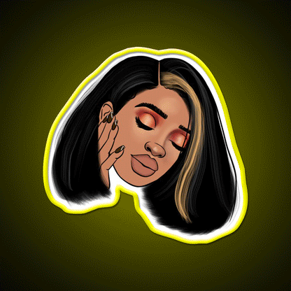 Black Girl With Straight Hair Bob Nail Salon Led Neon Sign Rgb Color - Custom LED neon sign front view