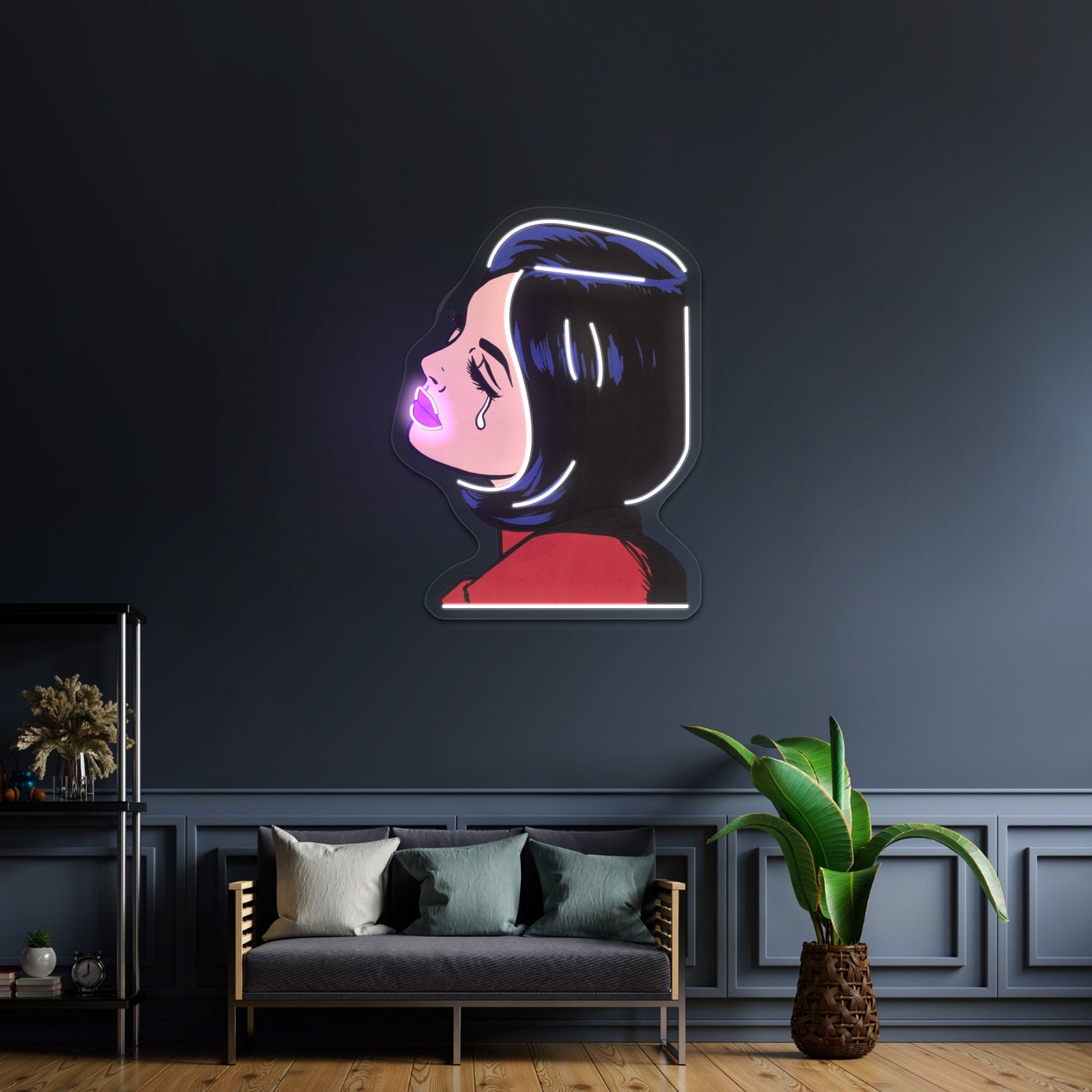 Black Hair Crying Comic Girl Artwork Led Neon Sign - Shineneon