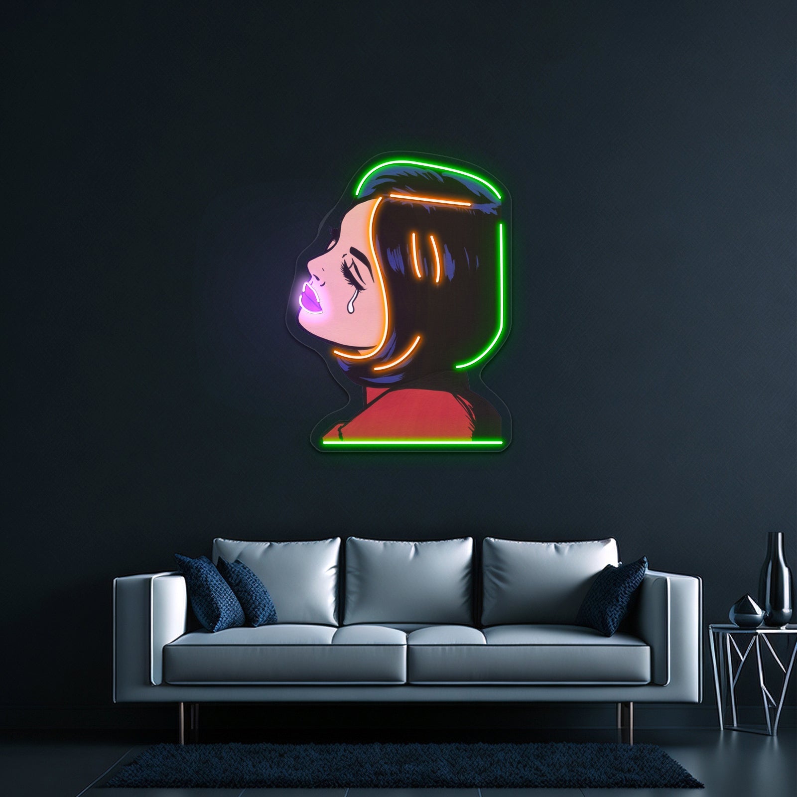Black Hair Crying Comic Girl Artwork Led Neon Sign - Shineneon