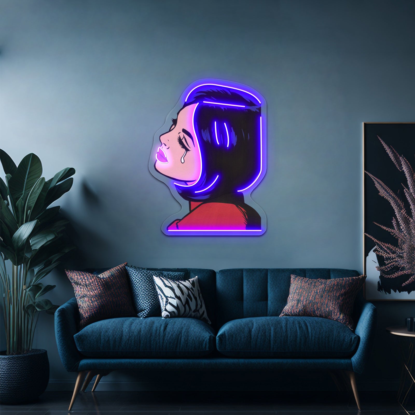 Black Hair Crying Comic Girl Artwork Led Neon Sign