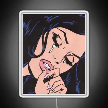 Black Hair Crying Comic Girl Rgb Led Neon Sign Pop Wall Art - Shineneon