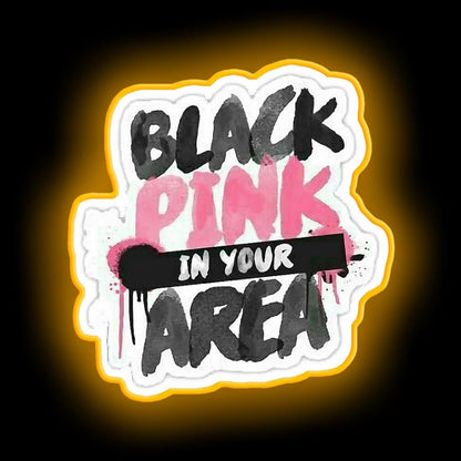 Black Pink In Your Area Design Neon Sign - LED neon sign close-up detail