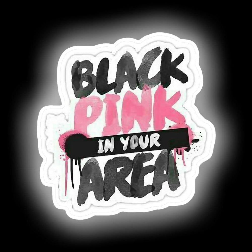 Black Pink In Your Area Design Neon Sign - Neon sign mounted on wall in room