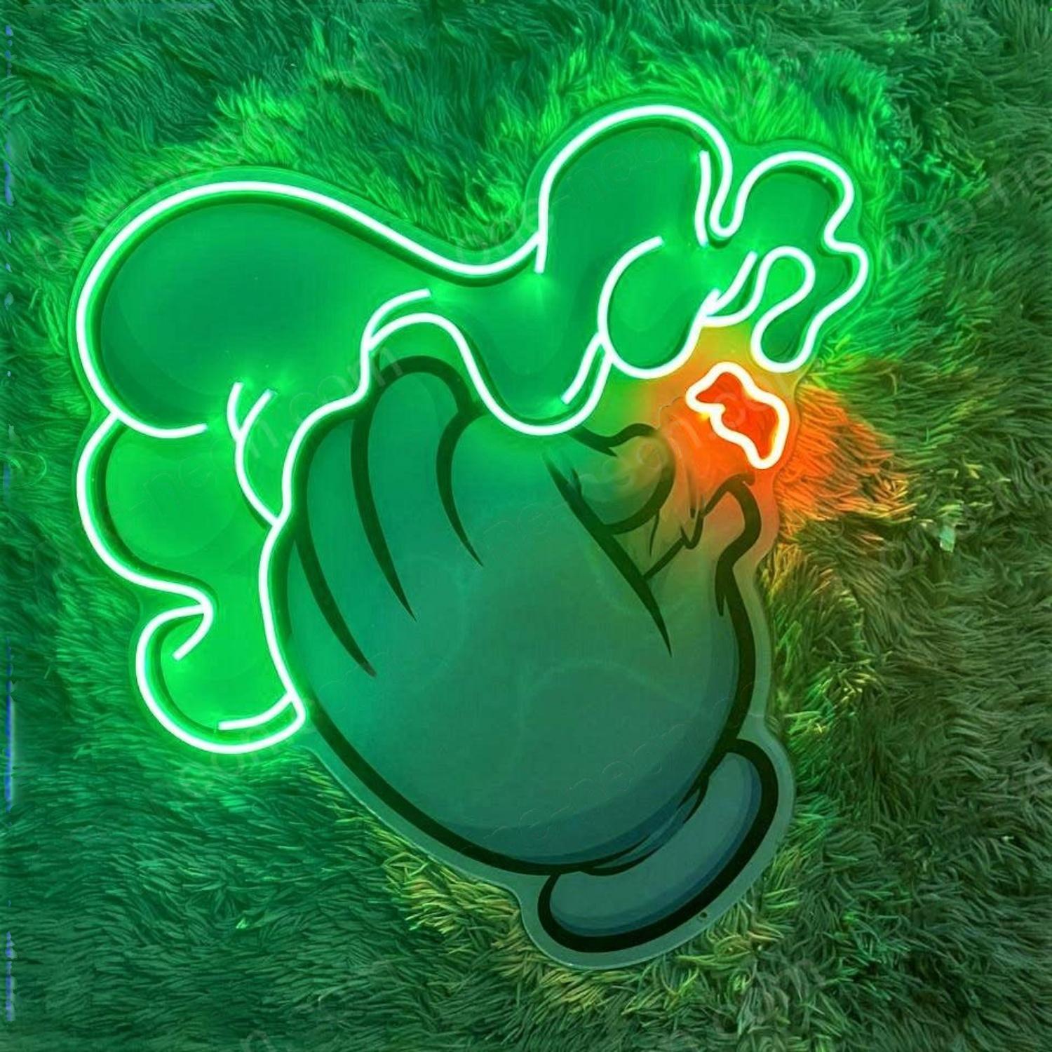 Blaze It Cartoon Hand Led Neon Sign With Green Smoke Orange Ember Urban Decor | Shineneon