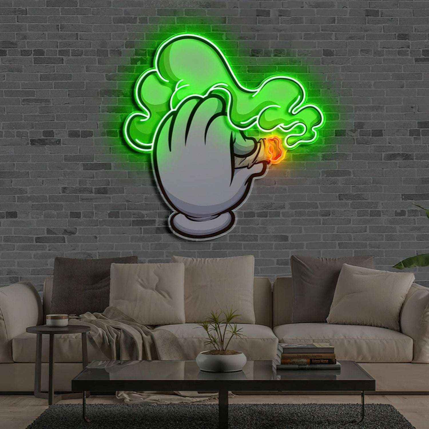 Blaze It Cartoon Hand Led Neon Sign With Green Smoke Orange Ember Urban Decor | Shineneon