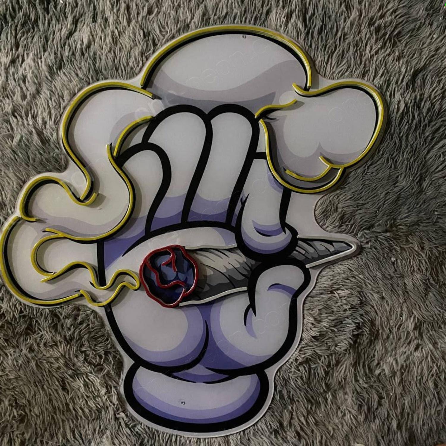 Blaze It Led Neon Sign Hand Holding Dice With Yellow Red White Smoke For Bar Decor | Shineneon