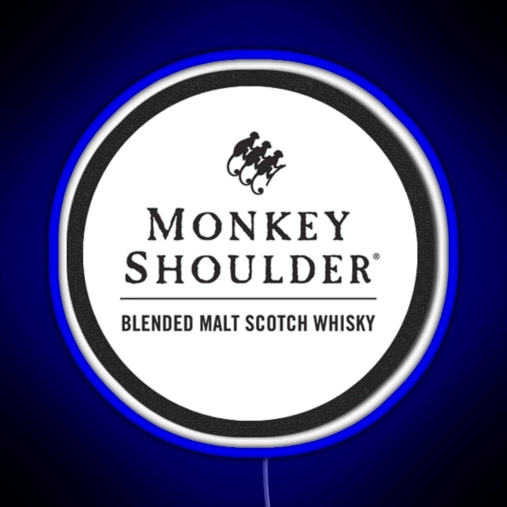 Blended Malt Monkey Shoulder Scotch Rgb Neon Sign - Neon sign mounted on wall in room
