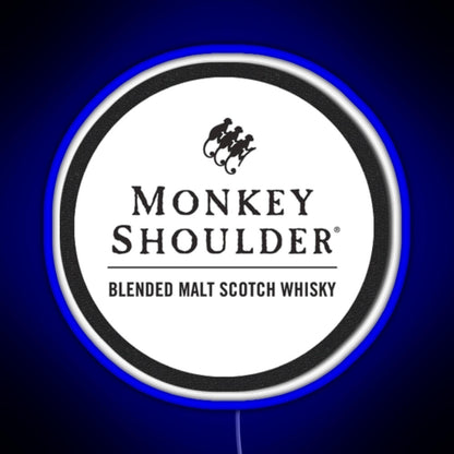Blended Malt Monkey Shoulder Scotch Rgb Neon Sign - Neon sign mounted on wall in room