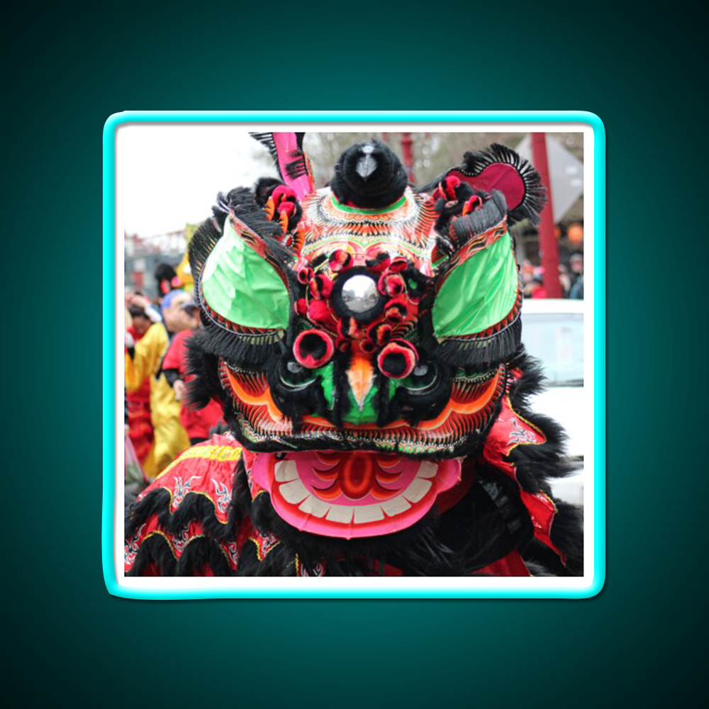 Blinking Lion Dancer Asian Cultural Led Neon Sign Rgb Color - Size and dimension reference