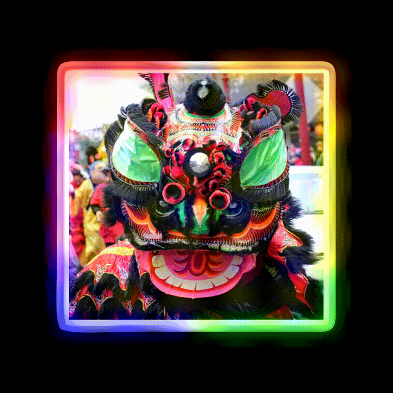 Blinking Lion Dancer Asian Cultural Led Neon Sign Rgb Color - LED neon sign close-up detail