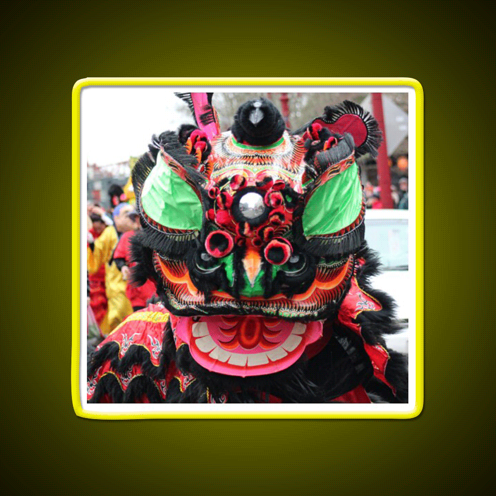 Blinking Lion Dancer Asian Cultural Led Neon Sign Rgb Color - Custom LED neon sign front view