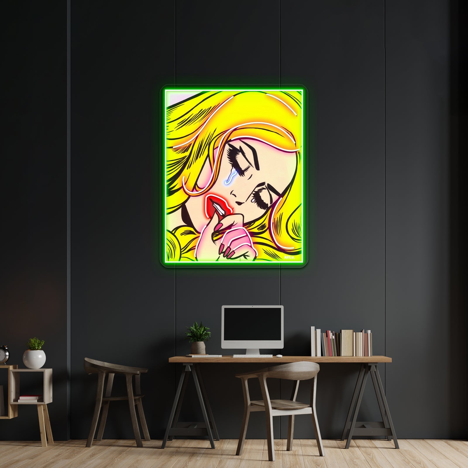Blonde Crying Comic Girl Artwork Led Neon Sign - Shineneon