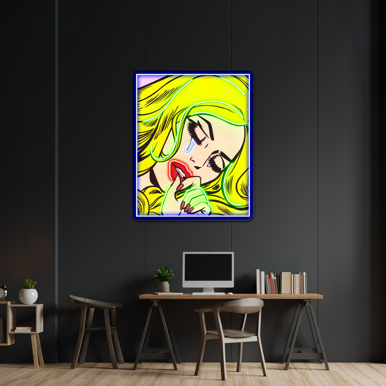 Blonde Crying Comic Girl Artwork Led Neon Sign