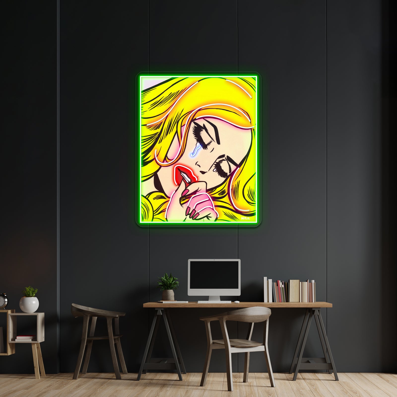 Blonde Crying Comic Girl Artwork Led Neon Sign