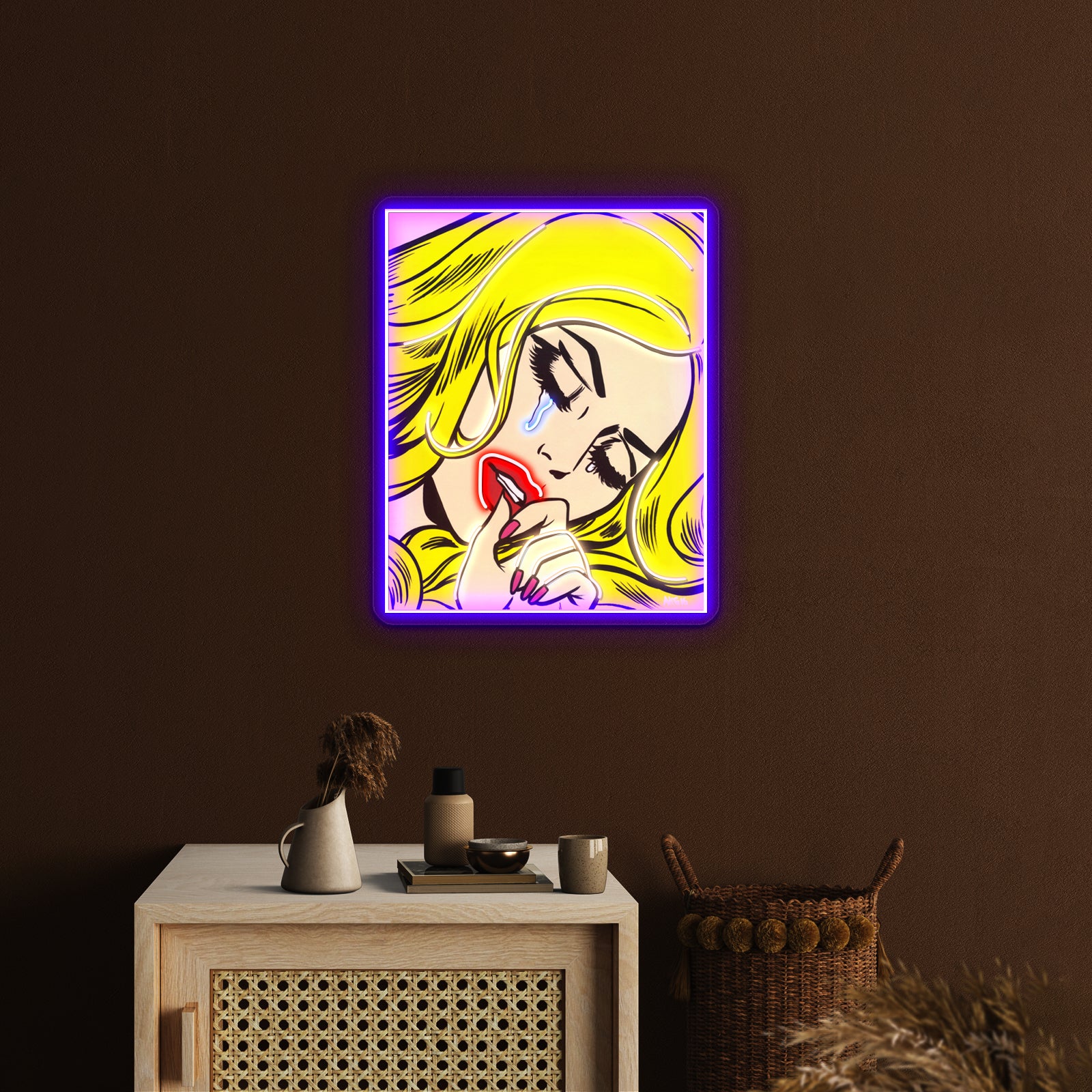 Blonde Crying Comic Girl Artwork Led Neon Sign