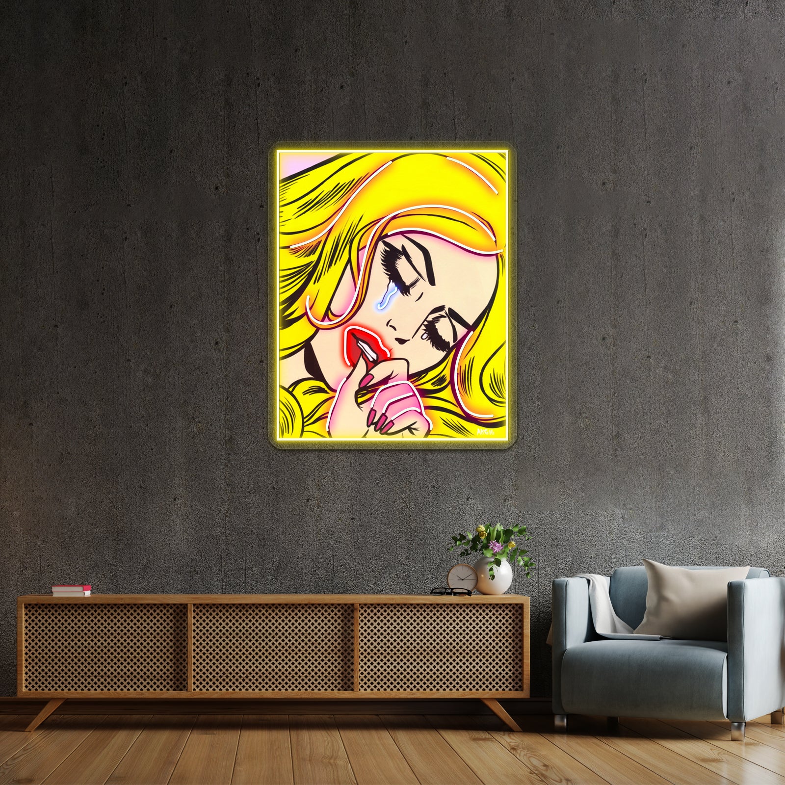 Blonde Crying Comic Girl Artwork Led Neon Sign