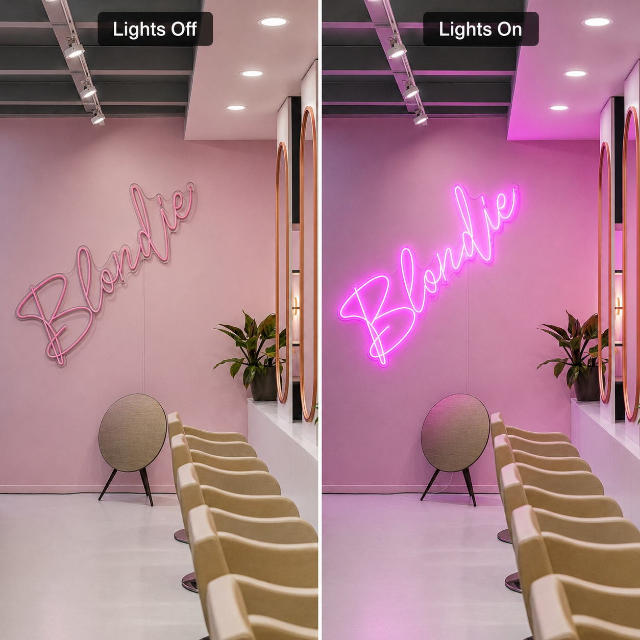 Blonde LED Neon Sign - 06 Day Night Comparison