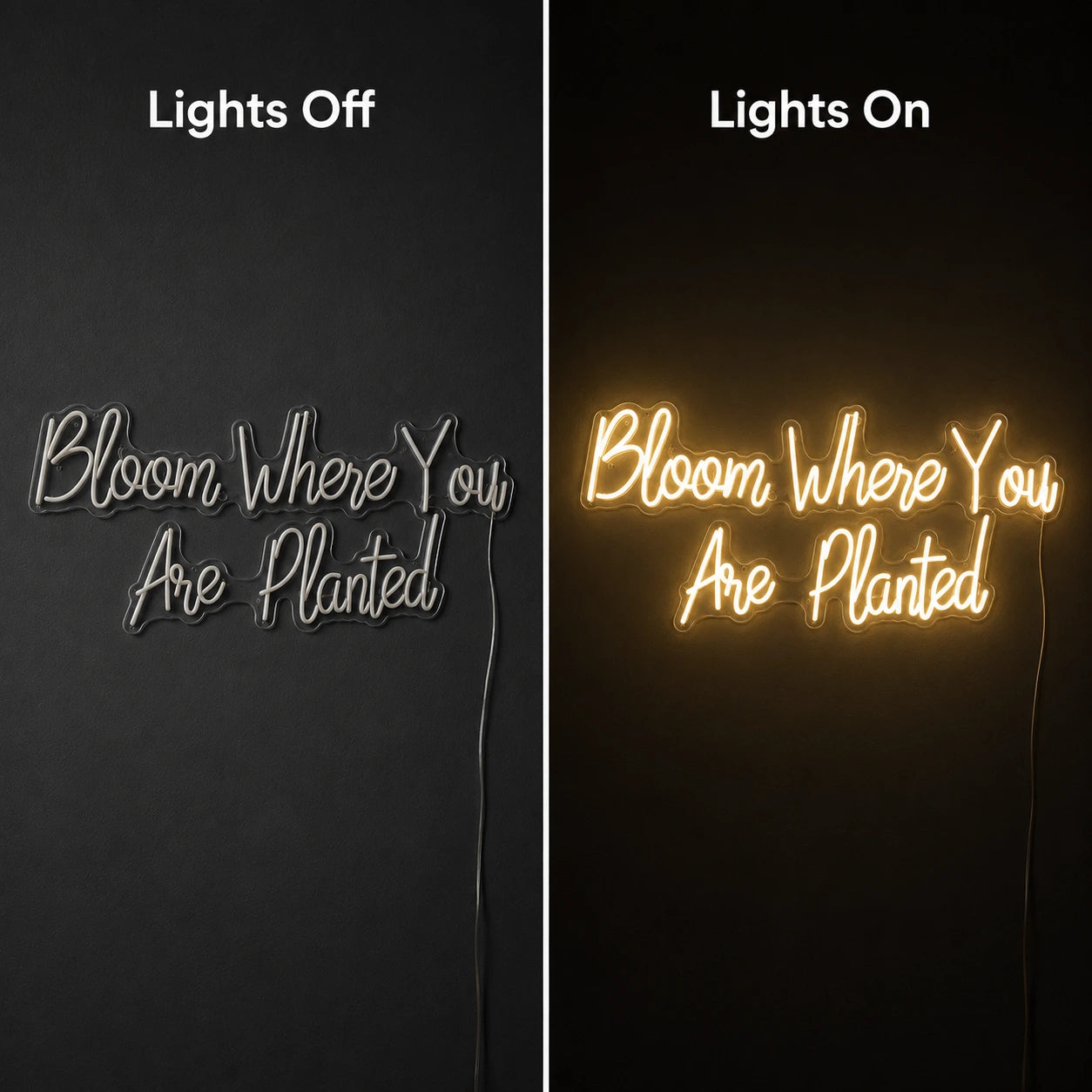 Bloom Where You Are Planted LED Neon Sign - 06 Day Night Comparison